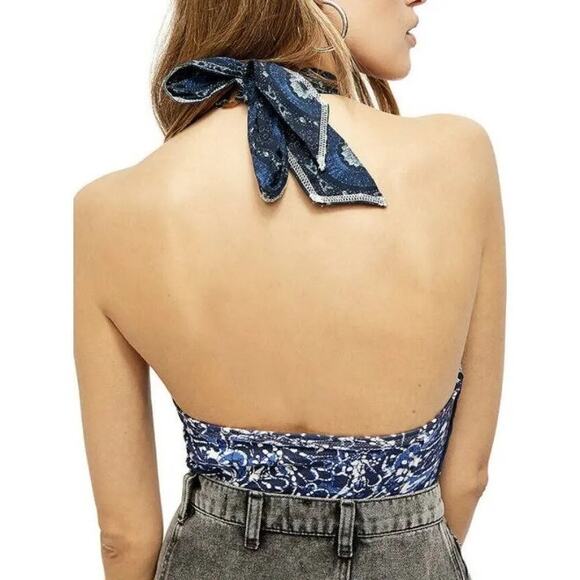 Free People Madagascar Halter Top Indigo Combo NWOT - Picture 3 of 4